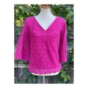 Vintage Crotchet Lace Fuschia Top Shirt 3/4 Sleeve
